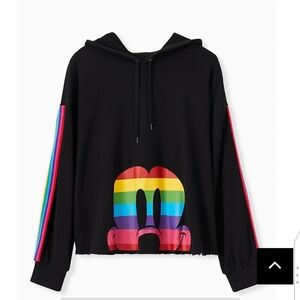 🆕DISNEY MICKEY MOUSE RAINBOW BLACK CROP HOODIE